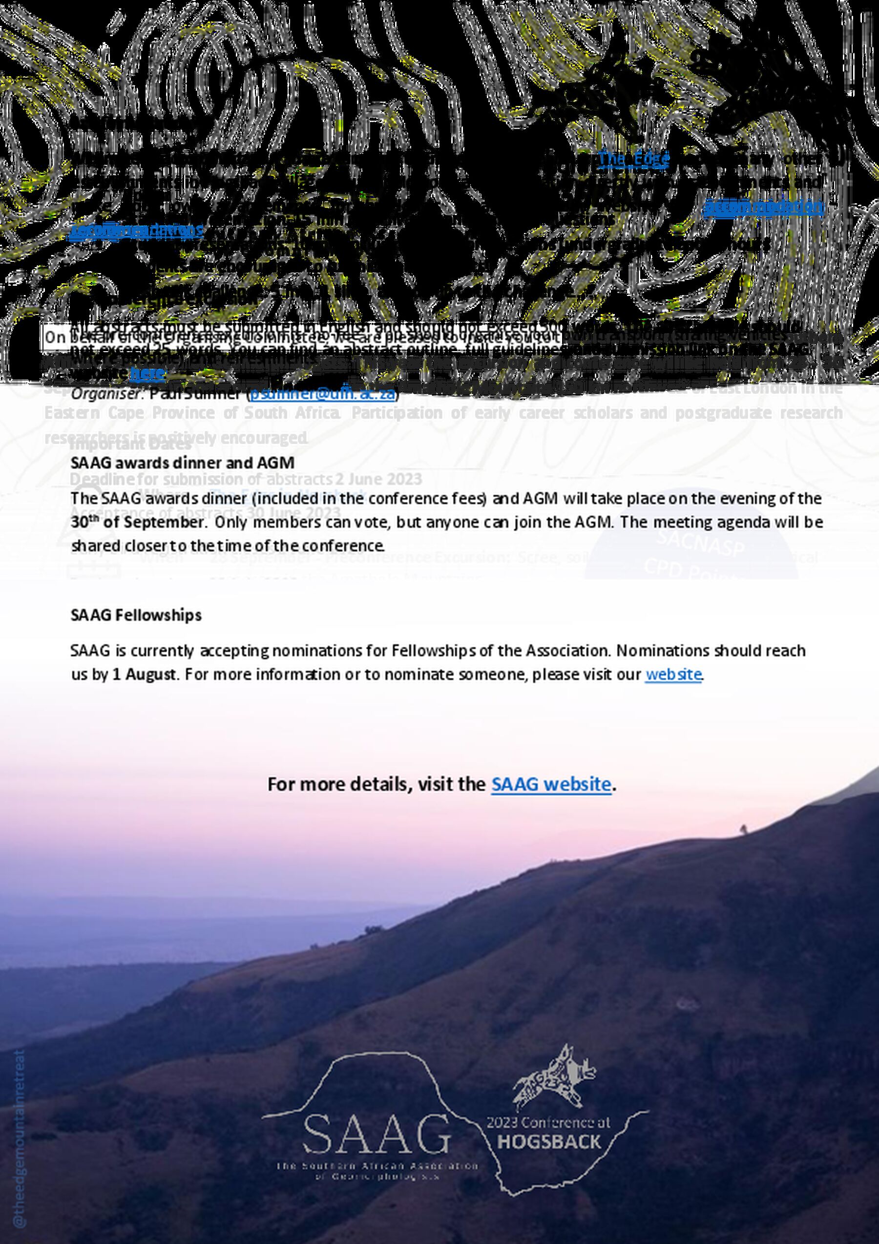 SAAG Biennial Conference 2023 Call for Abstracts and Conference Circular